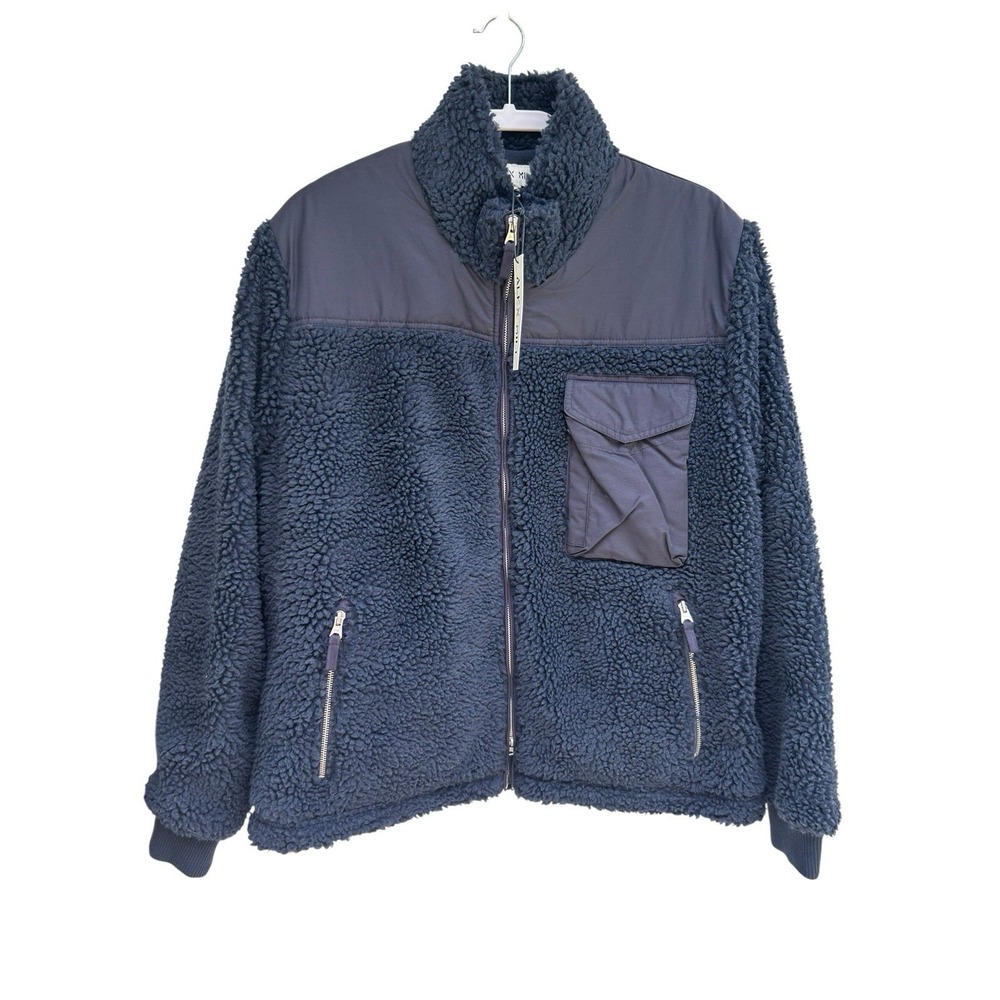 Alex Mill Dark Navy Sherpa Zip Jacket Mens XL 218-MJ044-2731 NWT